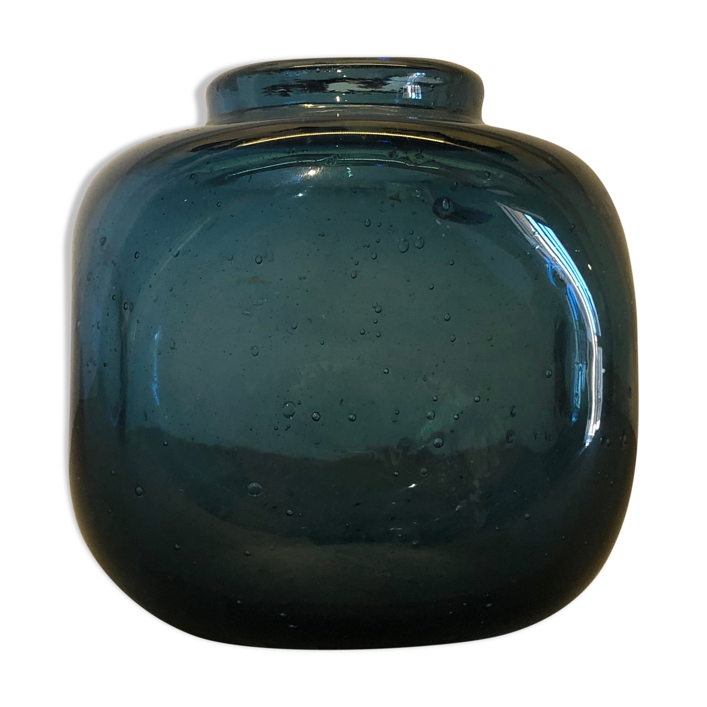 Blue glass vase, signed Morin, Dieulefit