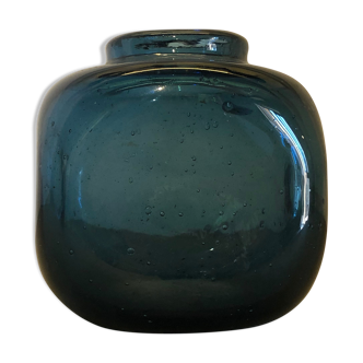 Blue glass vase, signed Morin, Dieulefit