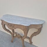 Louis XV curved console in solid oak, 18th century, decorated