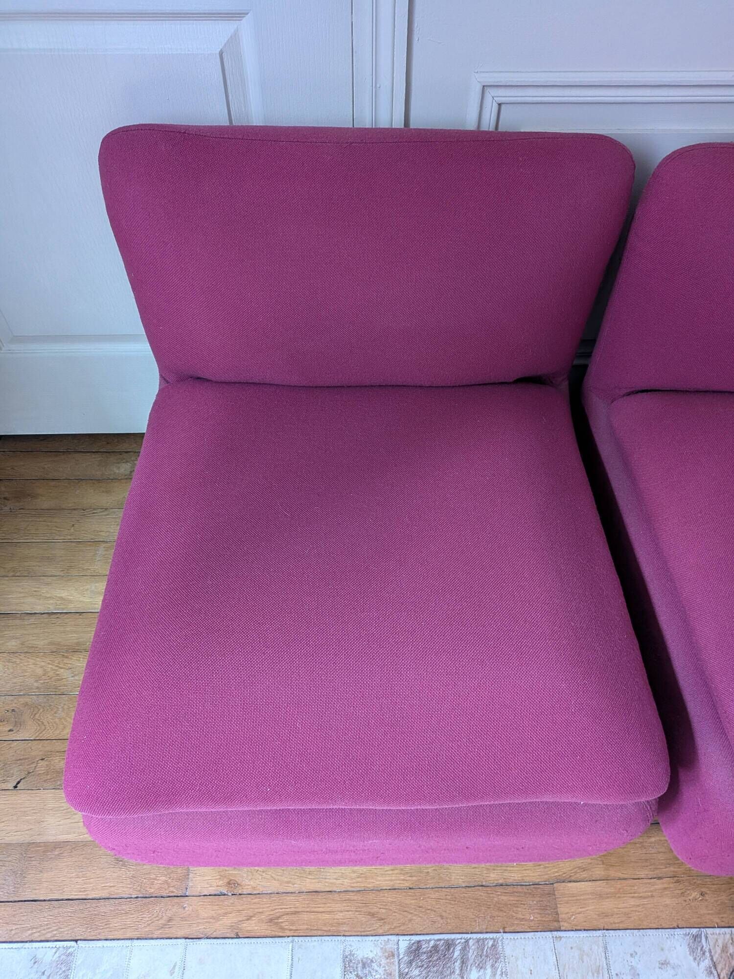 Vintage strafor armchair pair (1995) – raspberry fabric