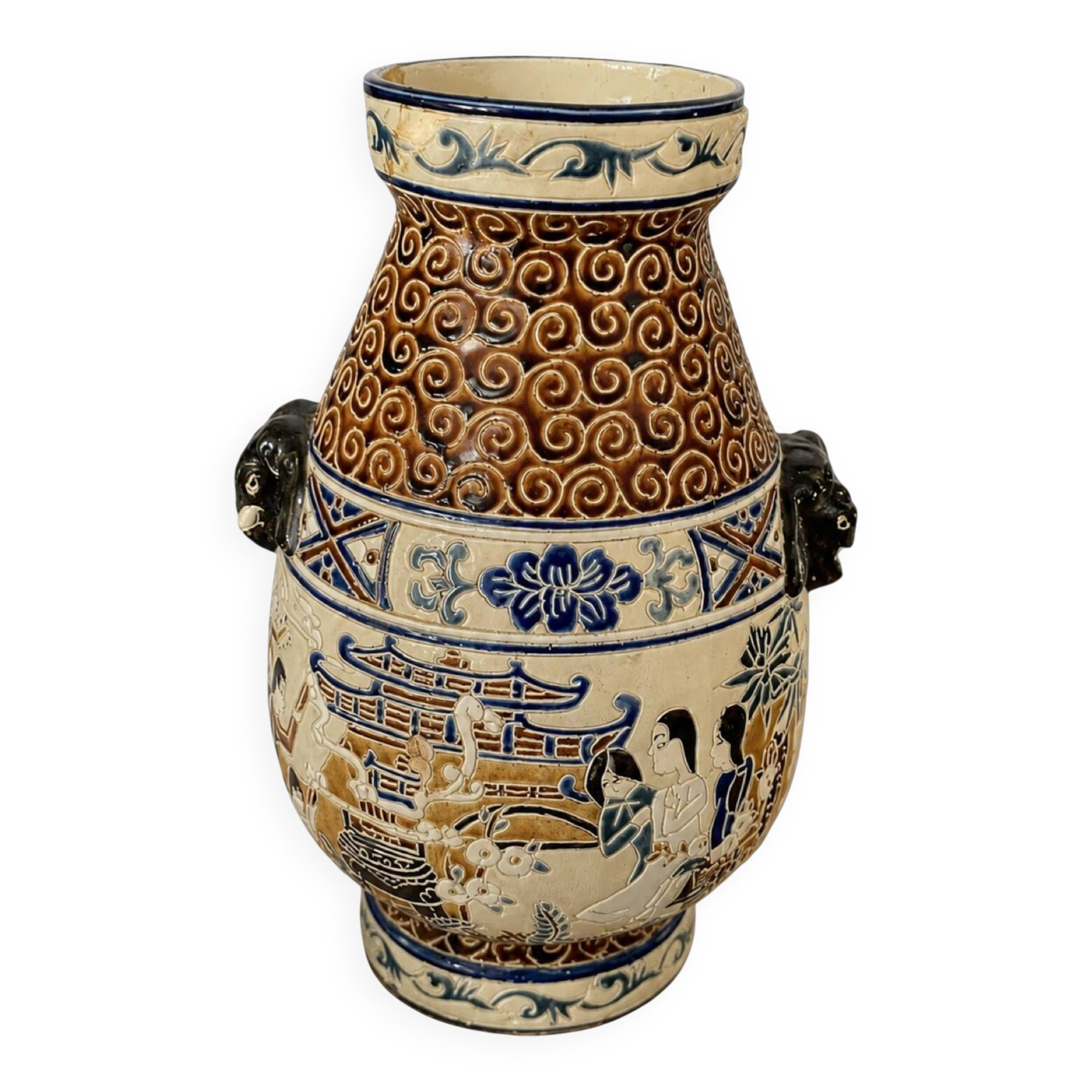 Polychrome ceramic vase in glazed stoneware