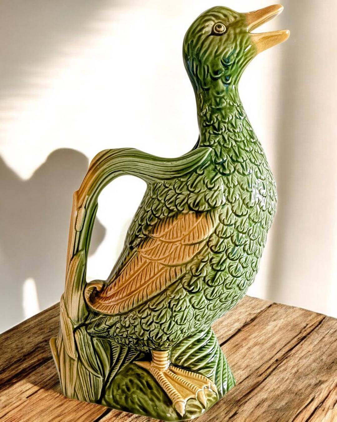 Majolica Duck Pitcher by Keller & Guérin, France, Art Nouveau, 1890