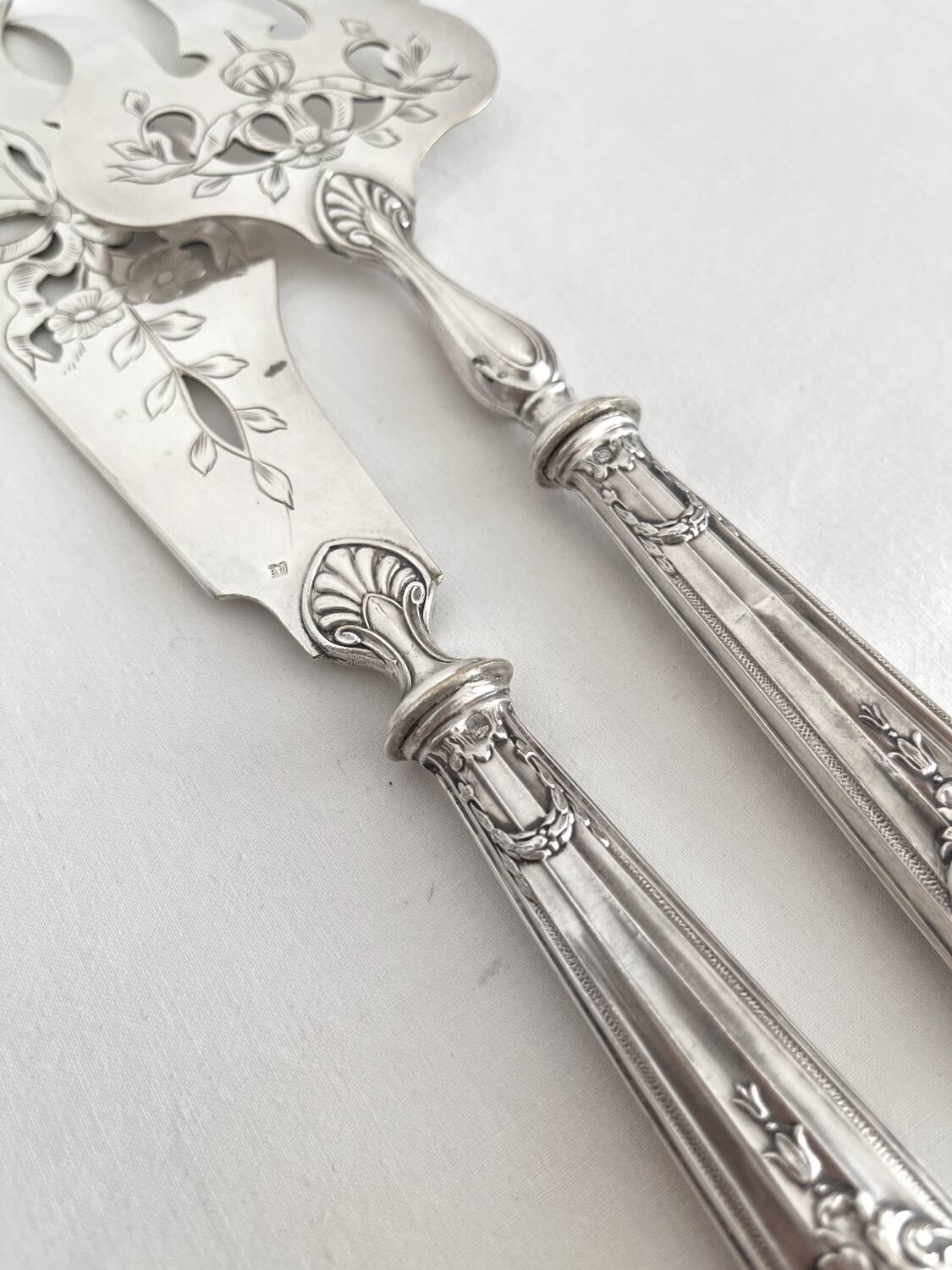 Antique silver and silver-plated fish serving cutlery