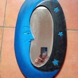 Miroir lune en bois bleu & noir