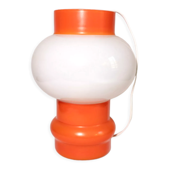 Vintage Scandinavian posing mushroom lamp in orange opaline in white, 70s