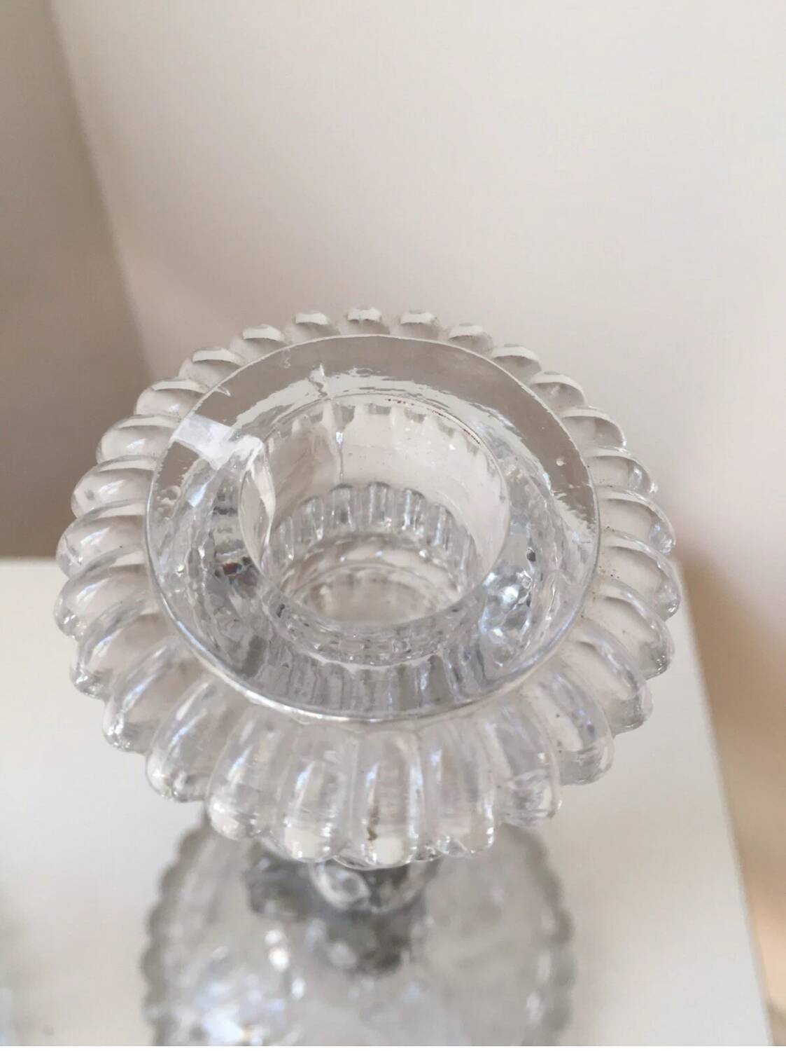 Antique pair of Portieux crystal candlesticks, 19th century