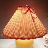 Vintage ceramic table lamp with pleated hood in 80s fabric
