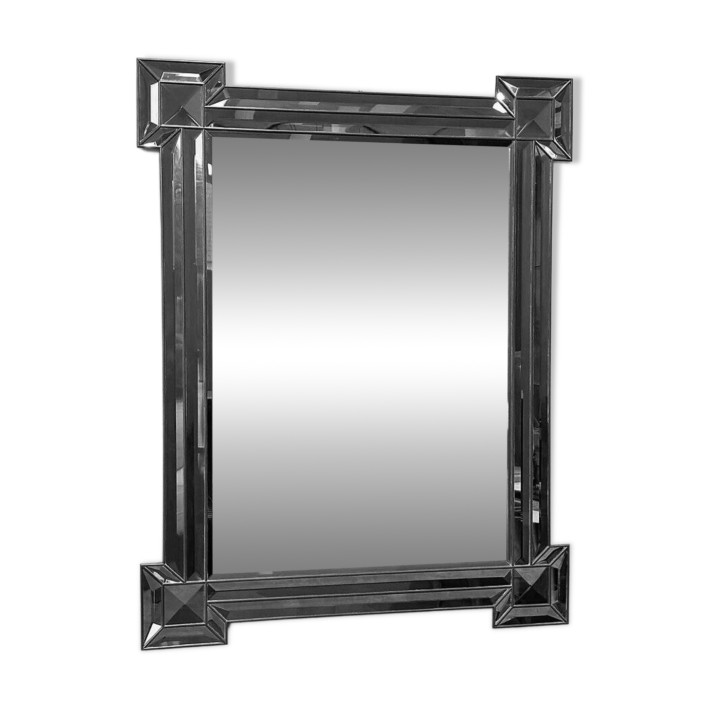 Large luxurious rectangular fully bevelled mirror with brass frame, Italy, 1980s