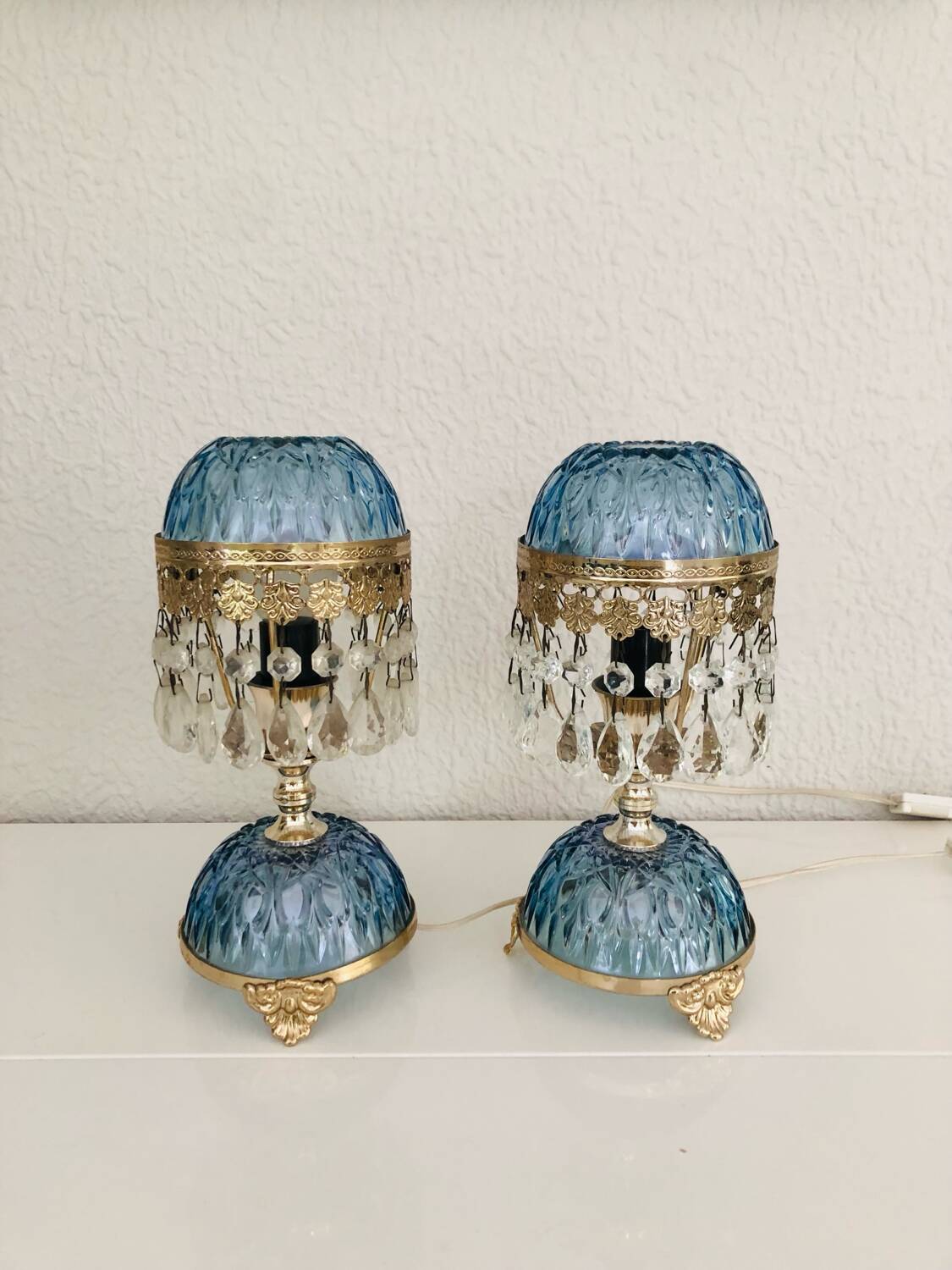 Paire de lampes en verre style Hollywood Regency, circa 1960