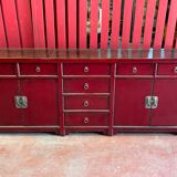 China bahut red lacquered buffet of unusual width 2m60 traditional manufacture