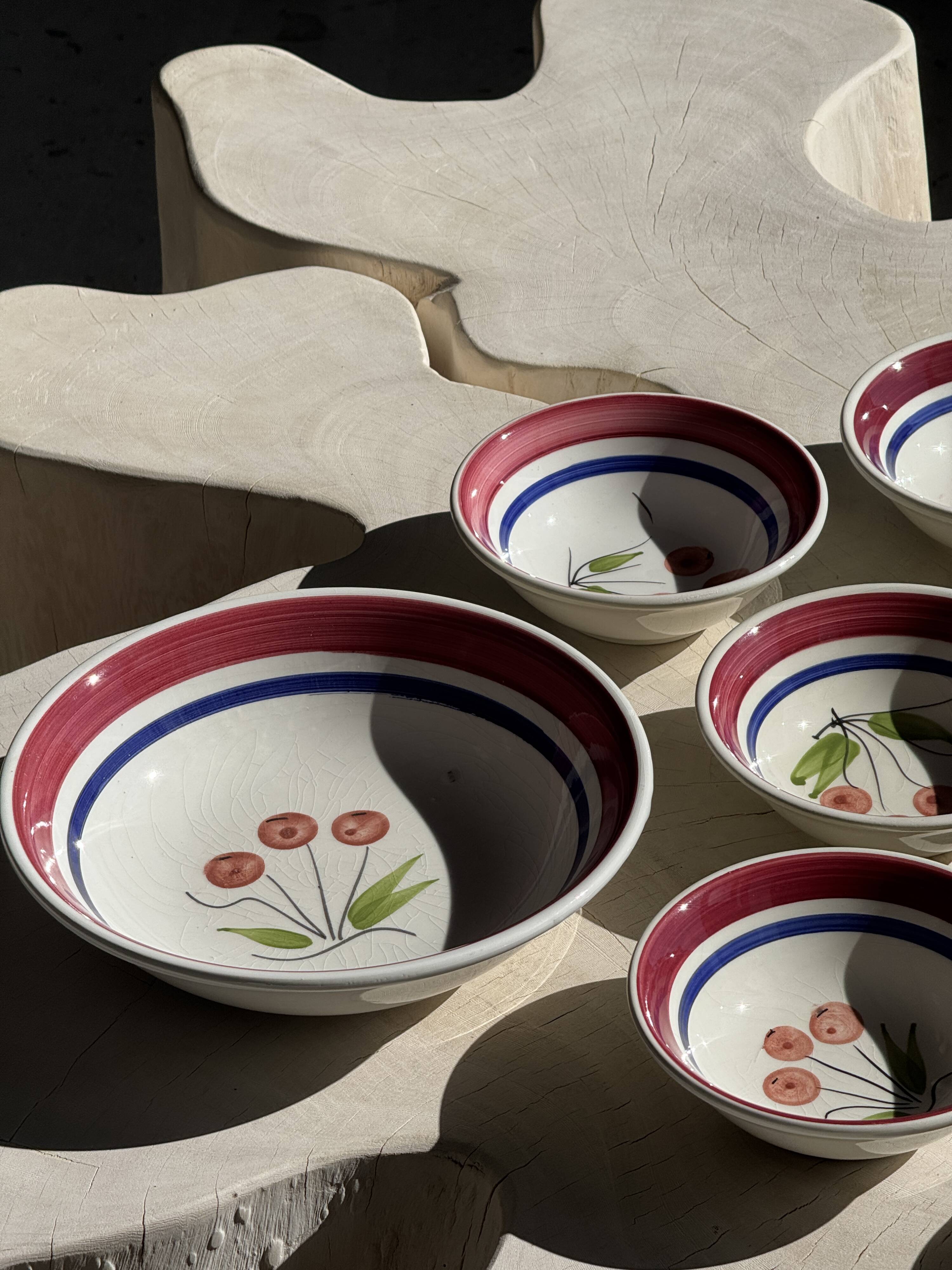 Vintage Italian Fruit Salad Set: Salad Bowl and 8 Bowls