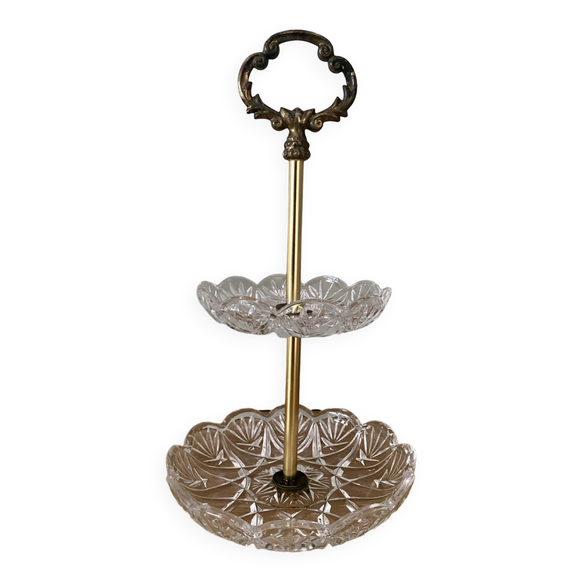 Servant or vintage jewelry holder in glass and brass