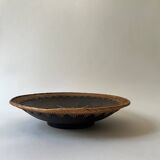 Large basket/trinket tray in blackened wood, wickerwork & mother-of-pearl