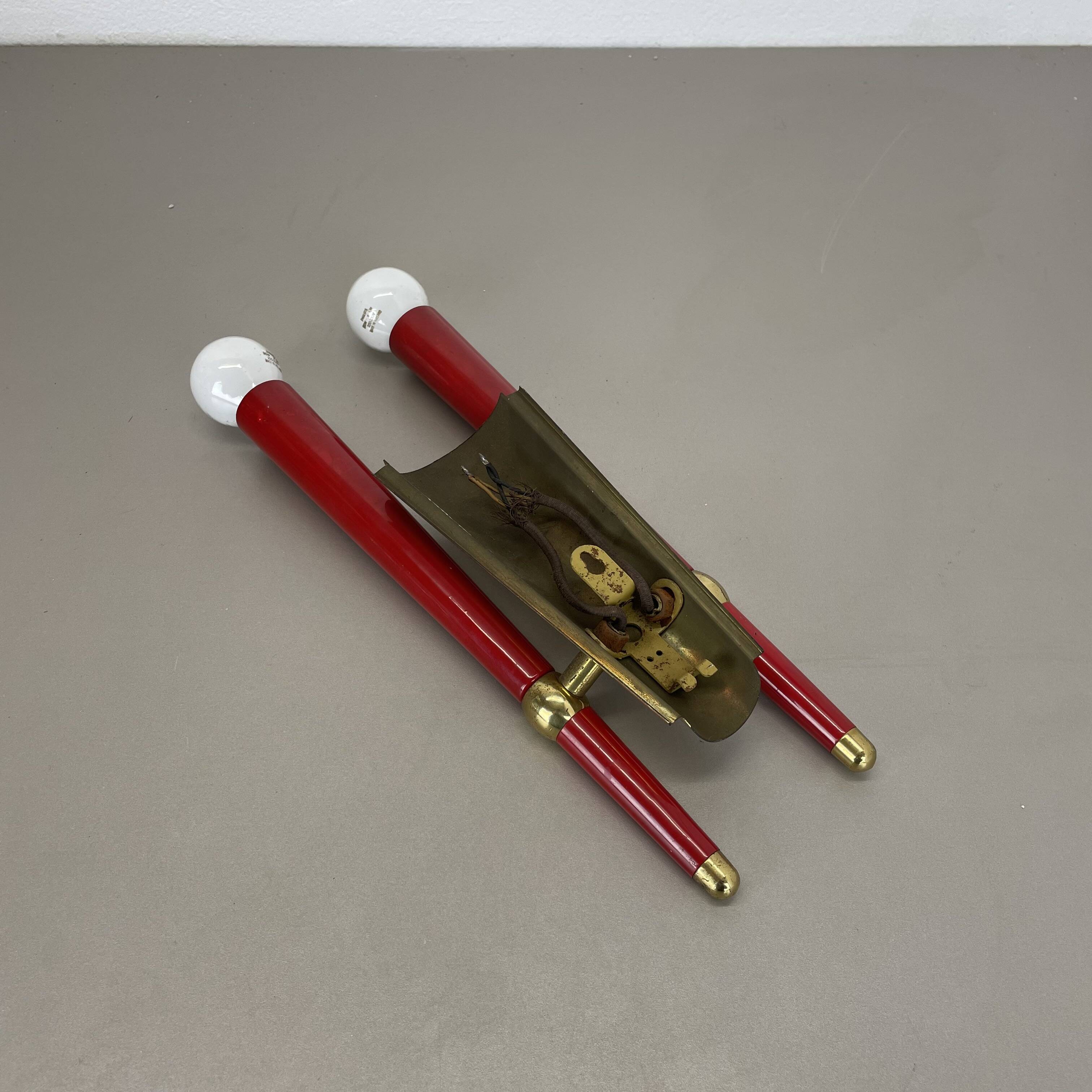 rare minimalist 32cm Brass Theatre Wall Light Sconce, Italy 1950s