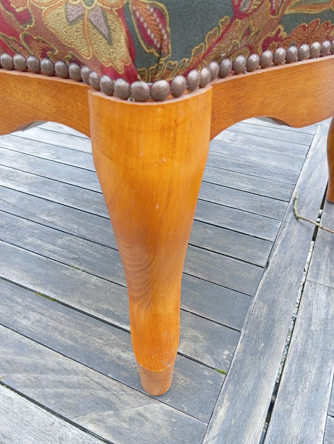 Louis XV style footrest stool pouffe wood and fabric