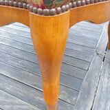 Tabouret repose-pied pouf style louis XV bois et tissu