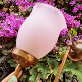Brass wall lamp with pale pink bell