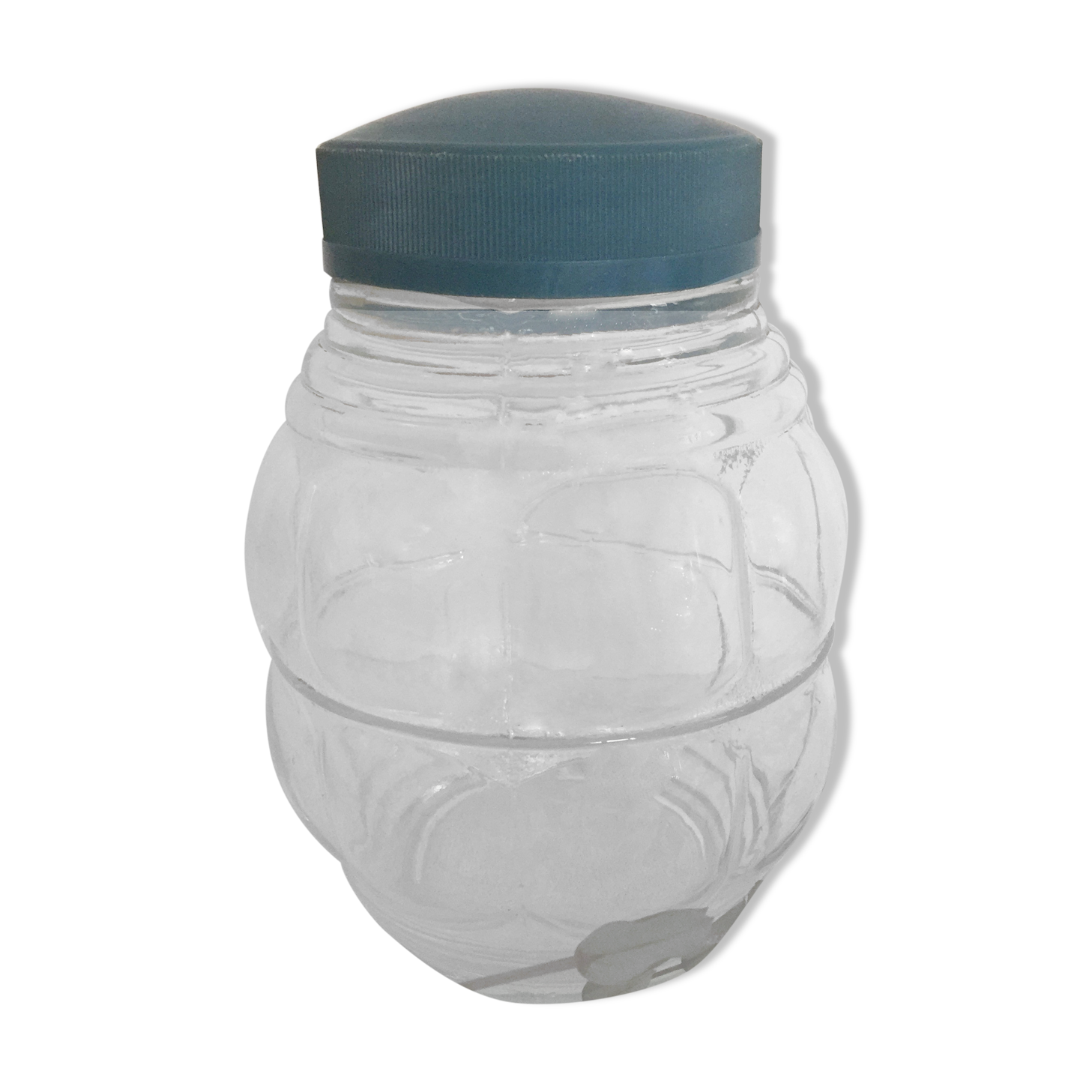 Vintage jar, curved shape with blue cap