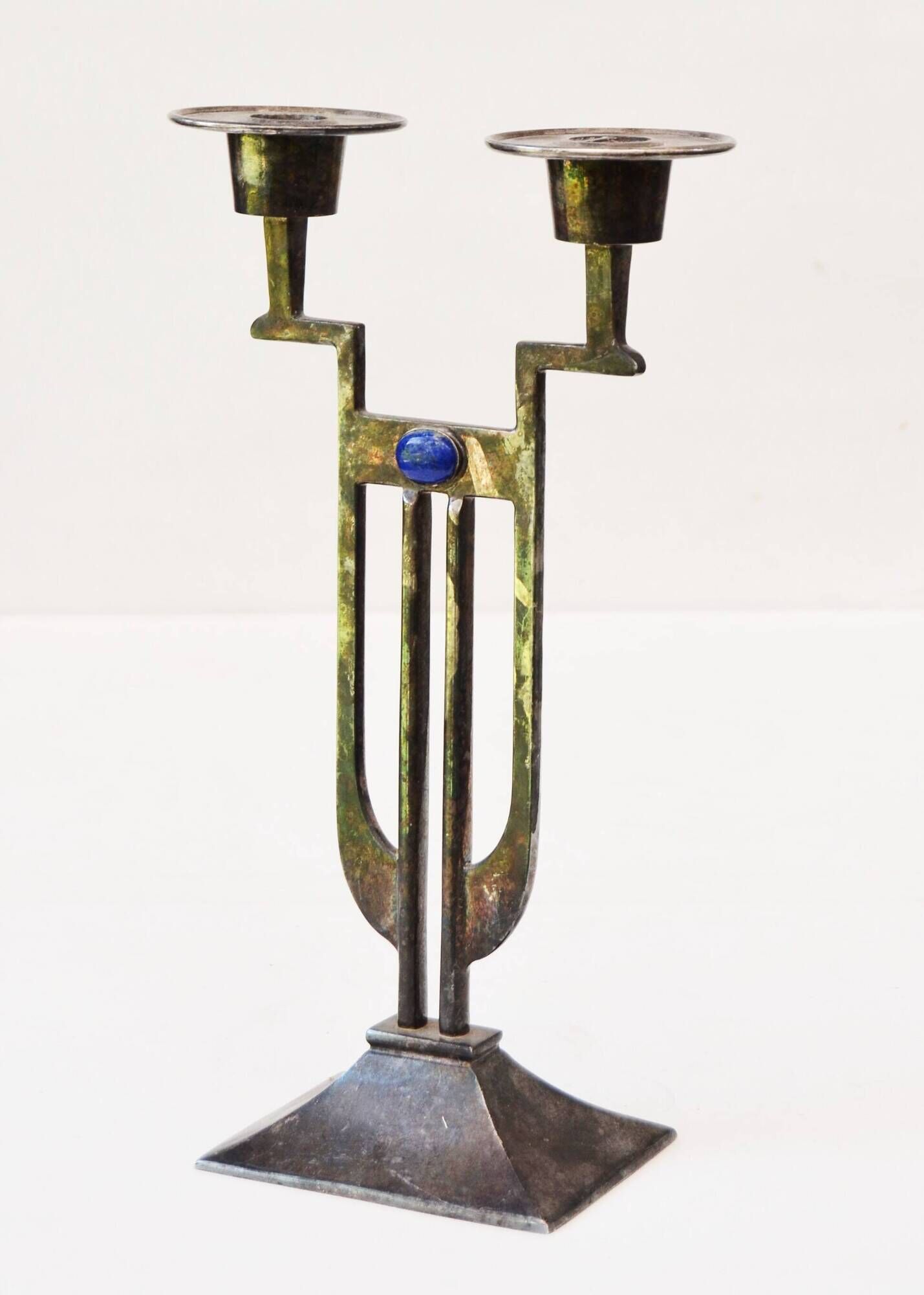 Candlestick with 2 holders Gunther Lambert whit Lapis Lazuli Cabochon - Art Nouveau stil