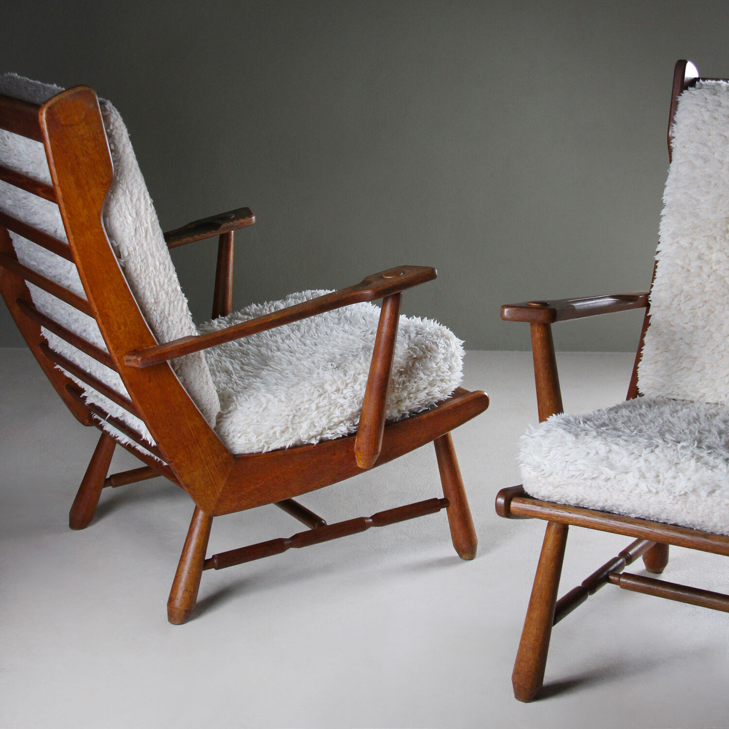 Pair of solid oak armchairs
