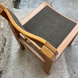 Set of 4 brutalist vintage chairs in solid wood and fabric