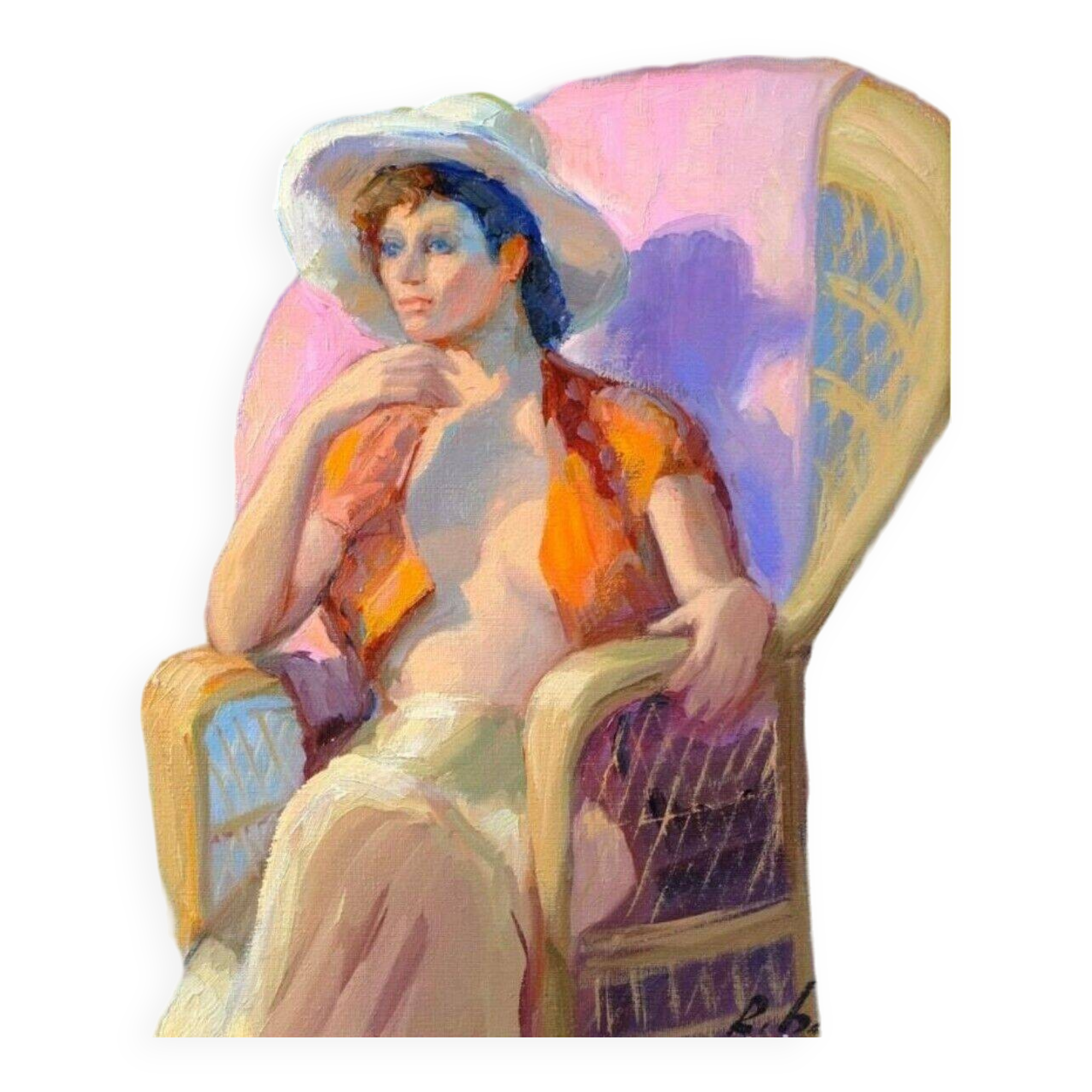 Tableau Huile Vintage Portrait De Femme Impressionniste 20ème Siècle