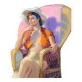 Tableau Huile Vintage Portrait De Femme Impressionniste 20ème Siècle