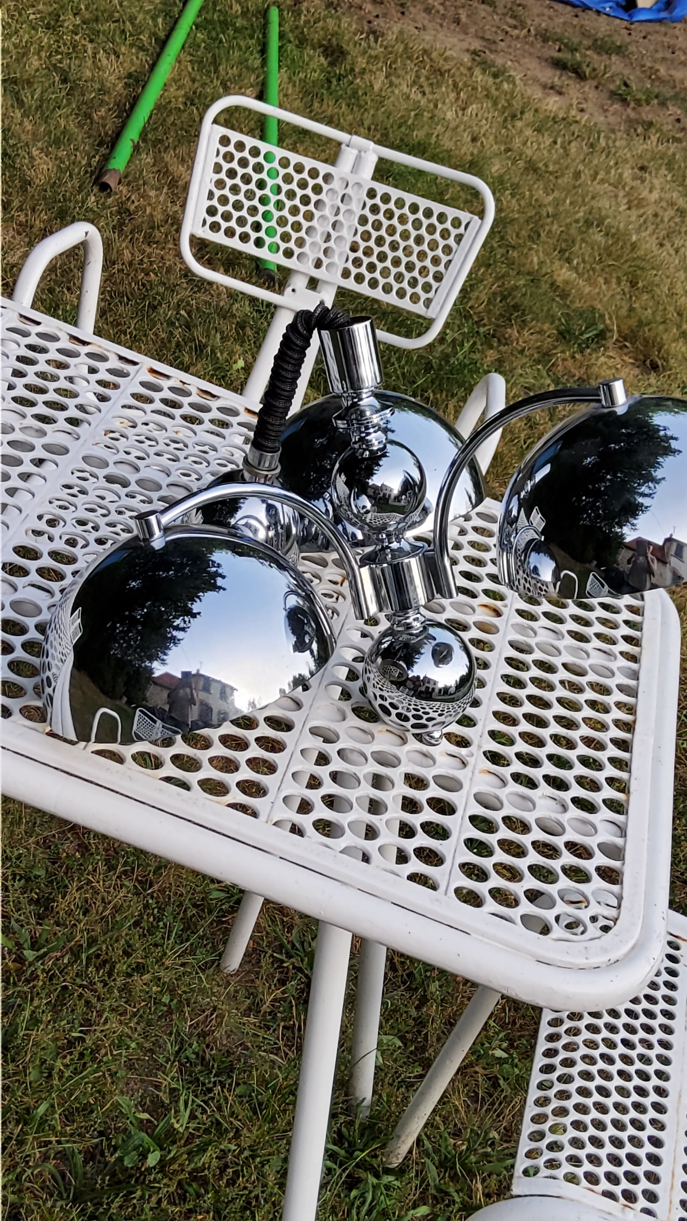 Italian design chandelier in chrome metal 3 lights Rolly 1973