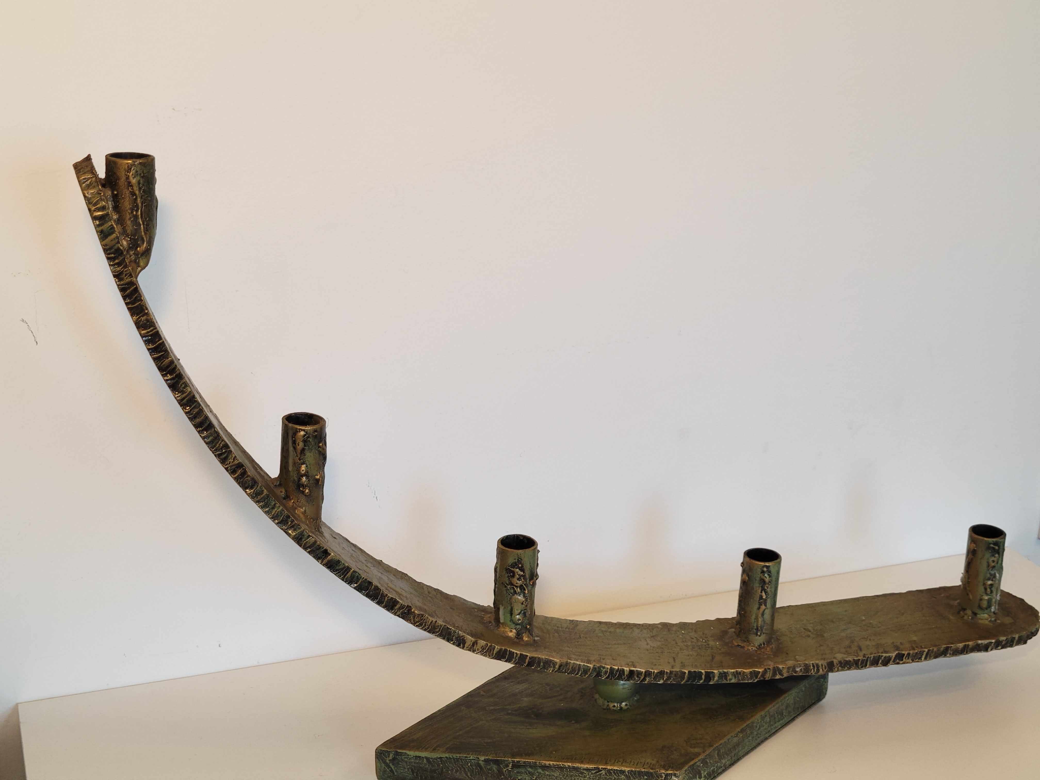 Imposing brutalist art brut iron metal chandelier
