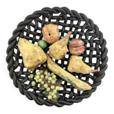 Large woven bowl and trompe l'œil fruits