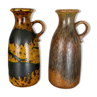 Set of Two Pottery Fat Lava Vases "Multi-Color" by Scheurich, Germany, 1970s