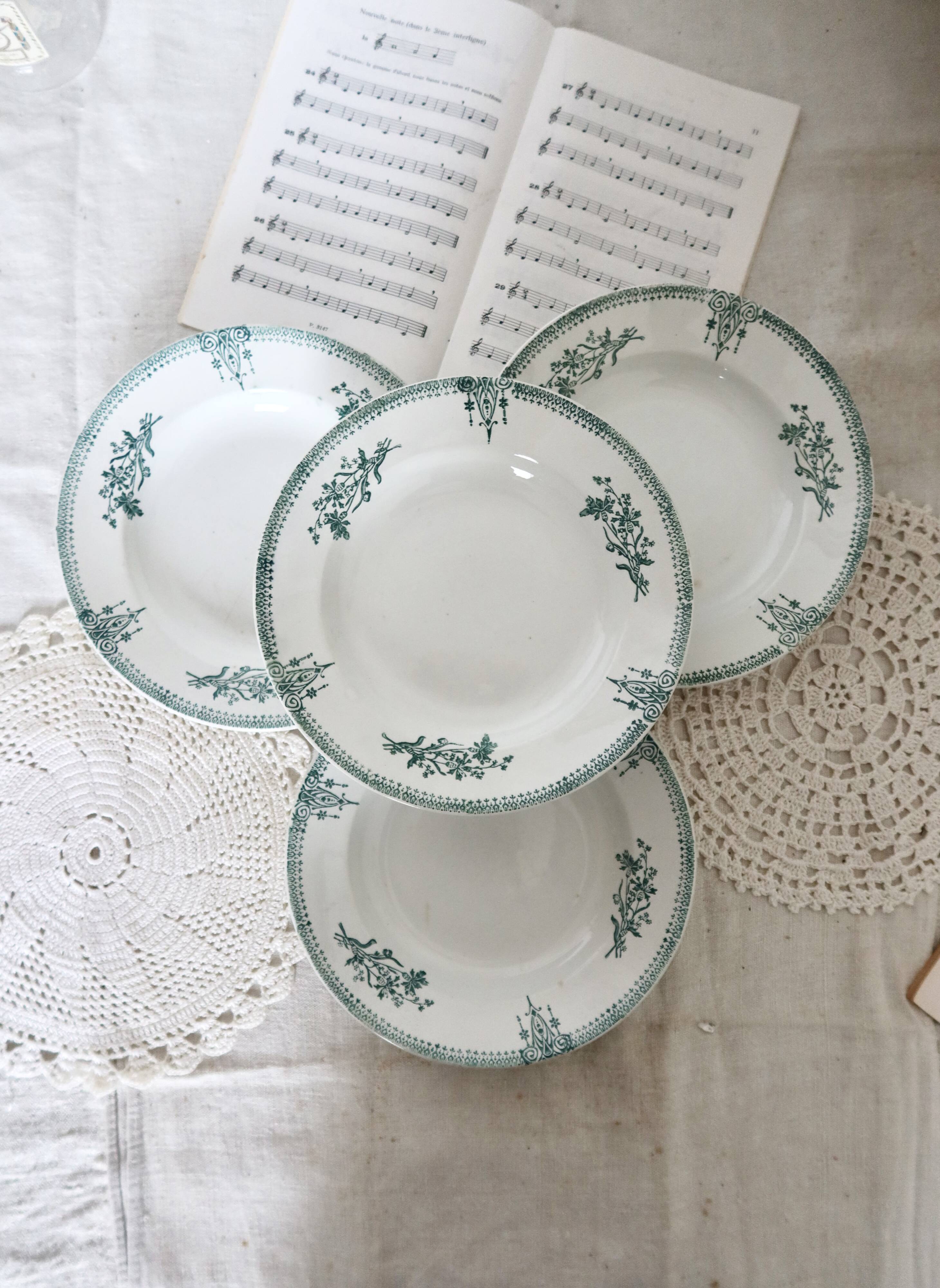 4 antique deep plates, ironstone, Saint Amand, 19th century.