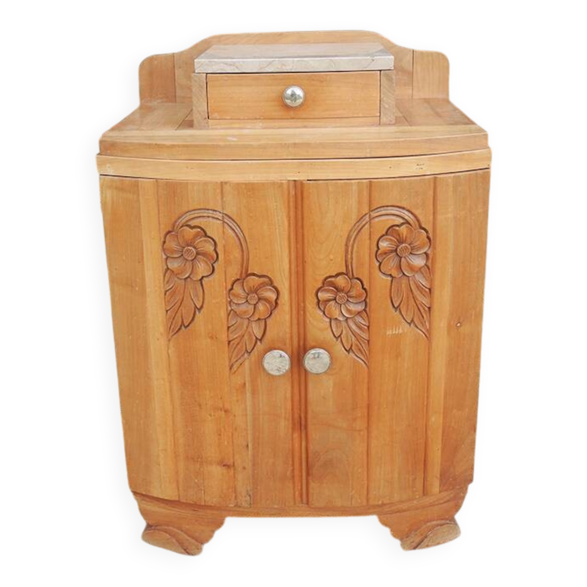 Antique art deco style wooden and marble bedside table
