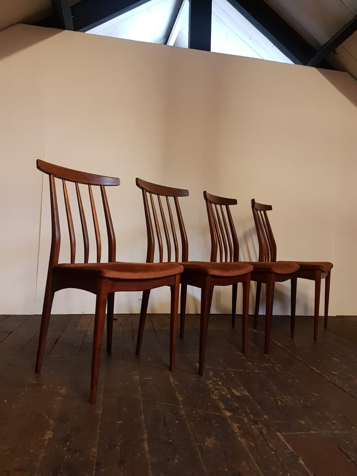 Vtg Set Of 4 Younger Mid Century Teak Dining Chairs Danish Scandi Design Retro