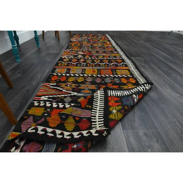 1970s Vintage Turkish Oushak Handmade Wool Cotton Brown Runner Rug 95x367