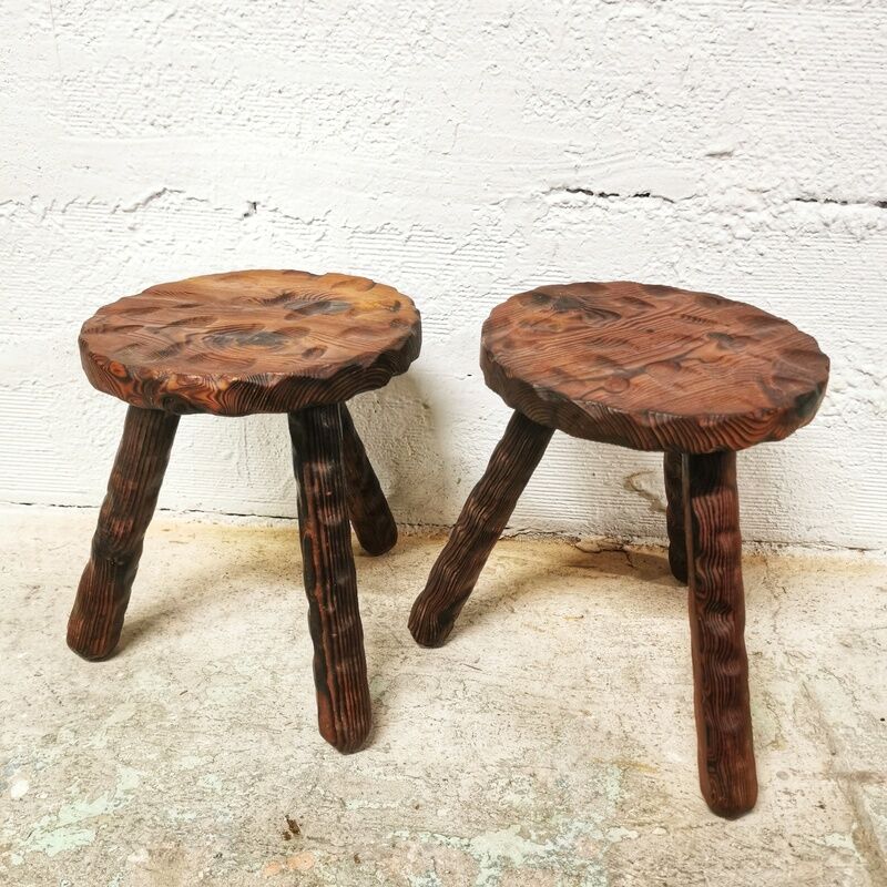 Carved wooden tripod stool