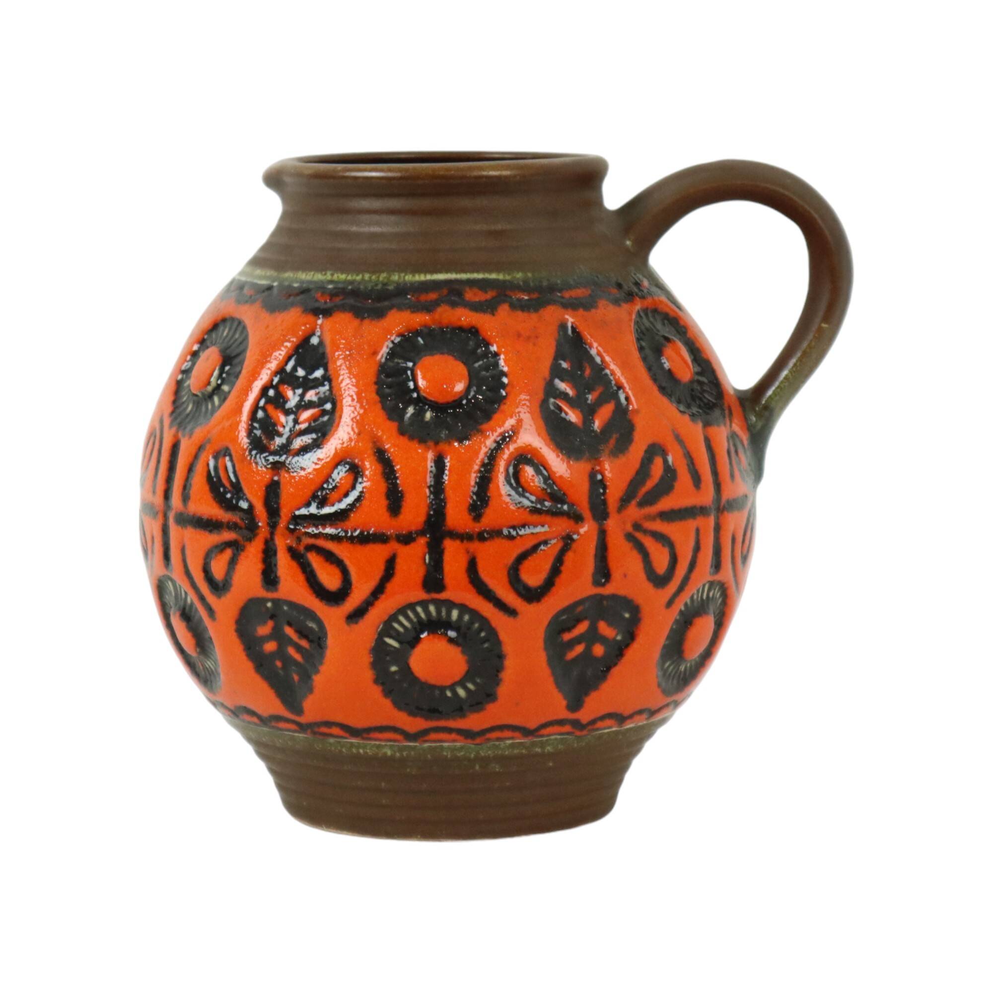 Vase convexe orange rare en poterie d'Allemagne de l'Ouest Wekara 1850-18