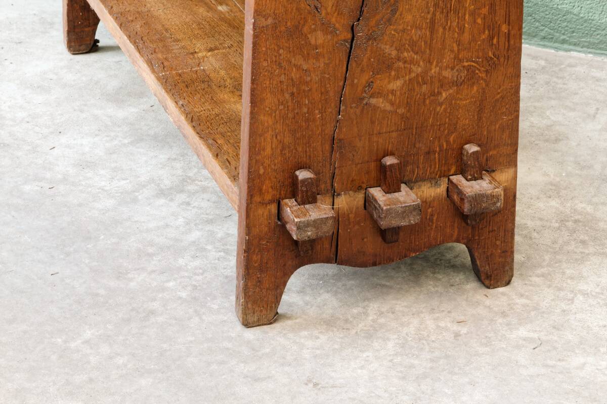 Brutalist oak shelving unit, 1950s