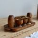 Service à œufs vintage en bois - 6 coquetiers
