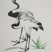 Mokuchu URUSHIBARA: Japanese print, The Herons (White), Signed woodblock print.