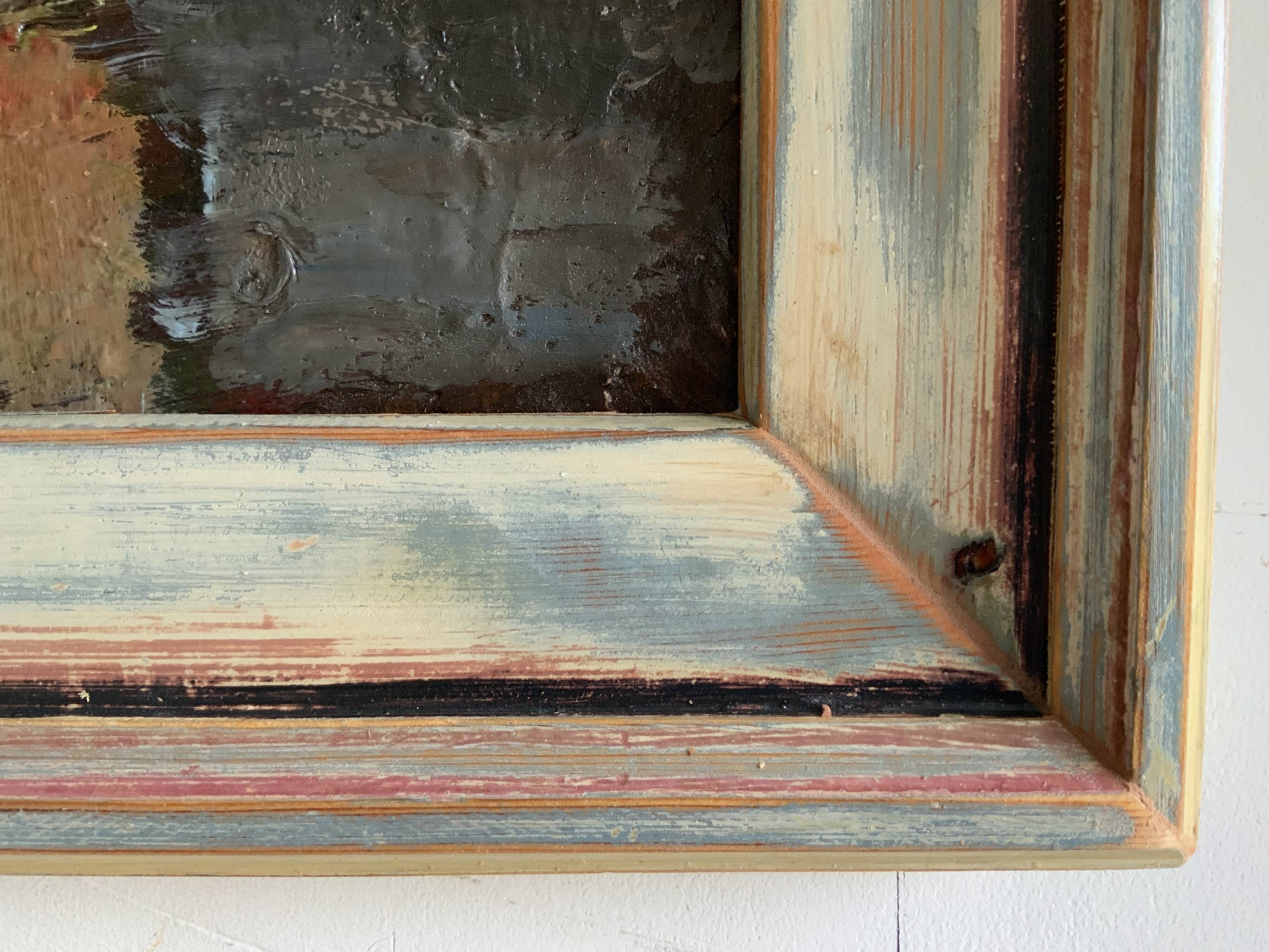 Vintage Abstract Kulo Green Oil Painting 1970s