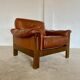 Mid-century vintage Scandinavian leather lounge chair in cognac brown leather