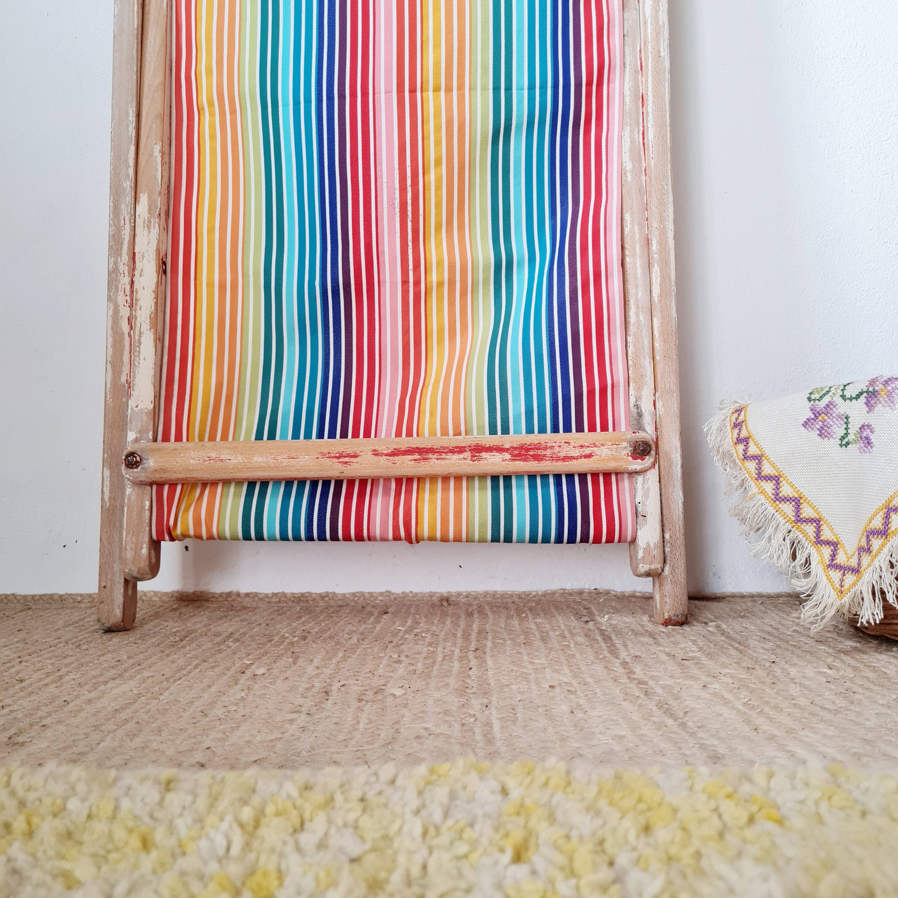 Long chair - Vintage deck chair with striped fabric
