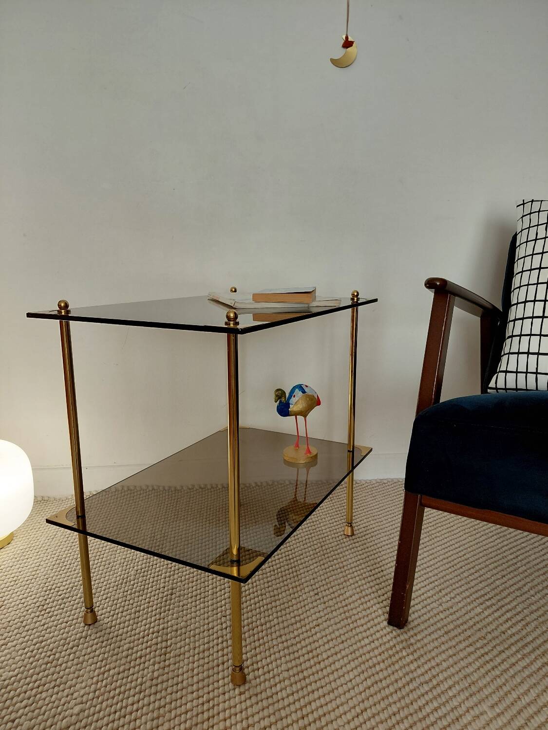 Modernist brass and smoked glass table - 1970s gallery style.