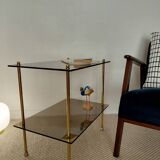 Modernist brass and smoked glass table - 1970s gallery style.