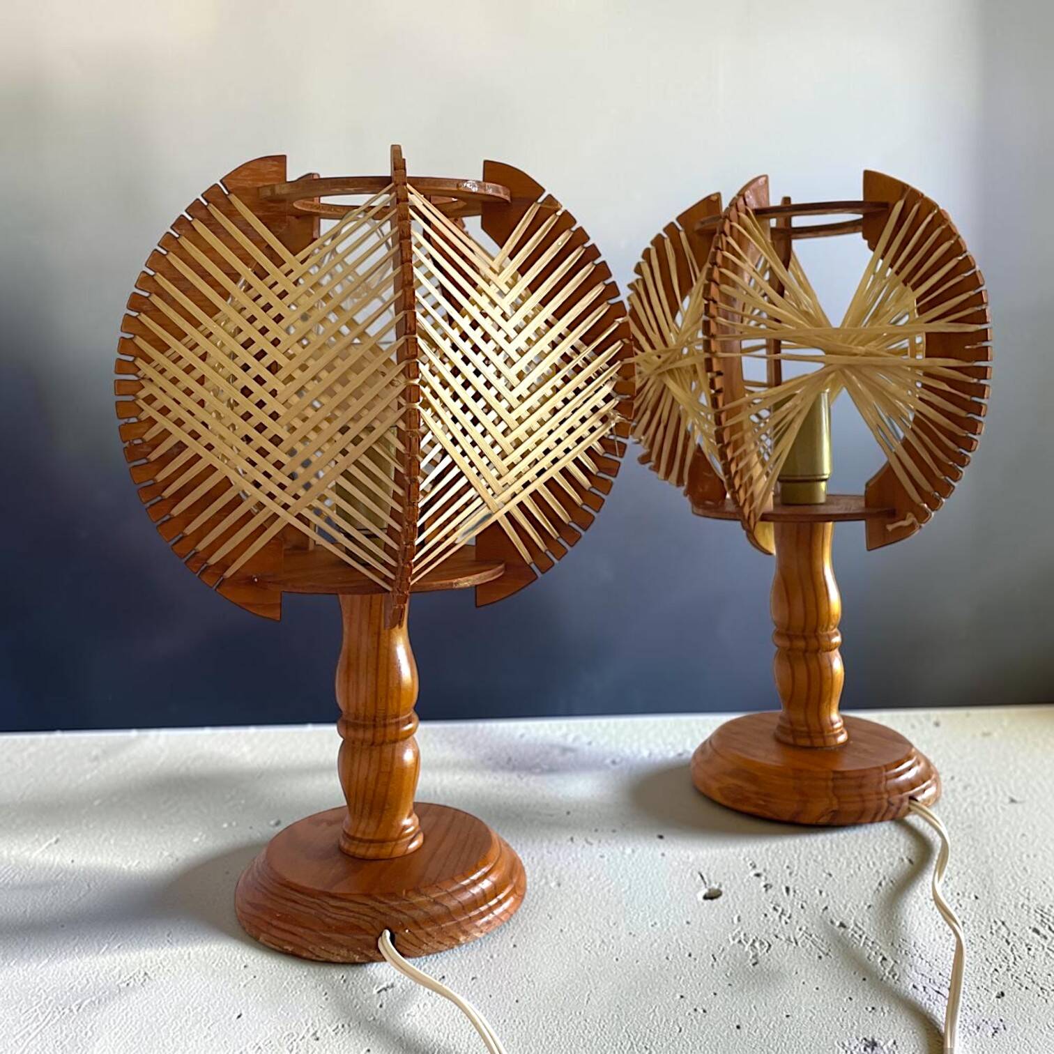 Pair of mid century wooden table lamps
