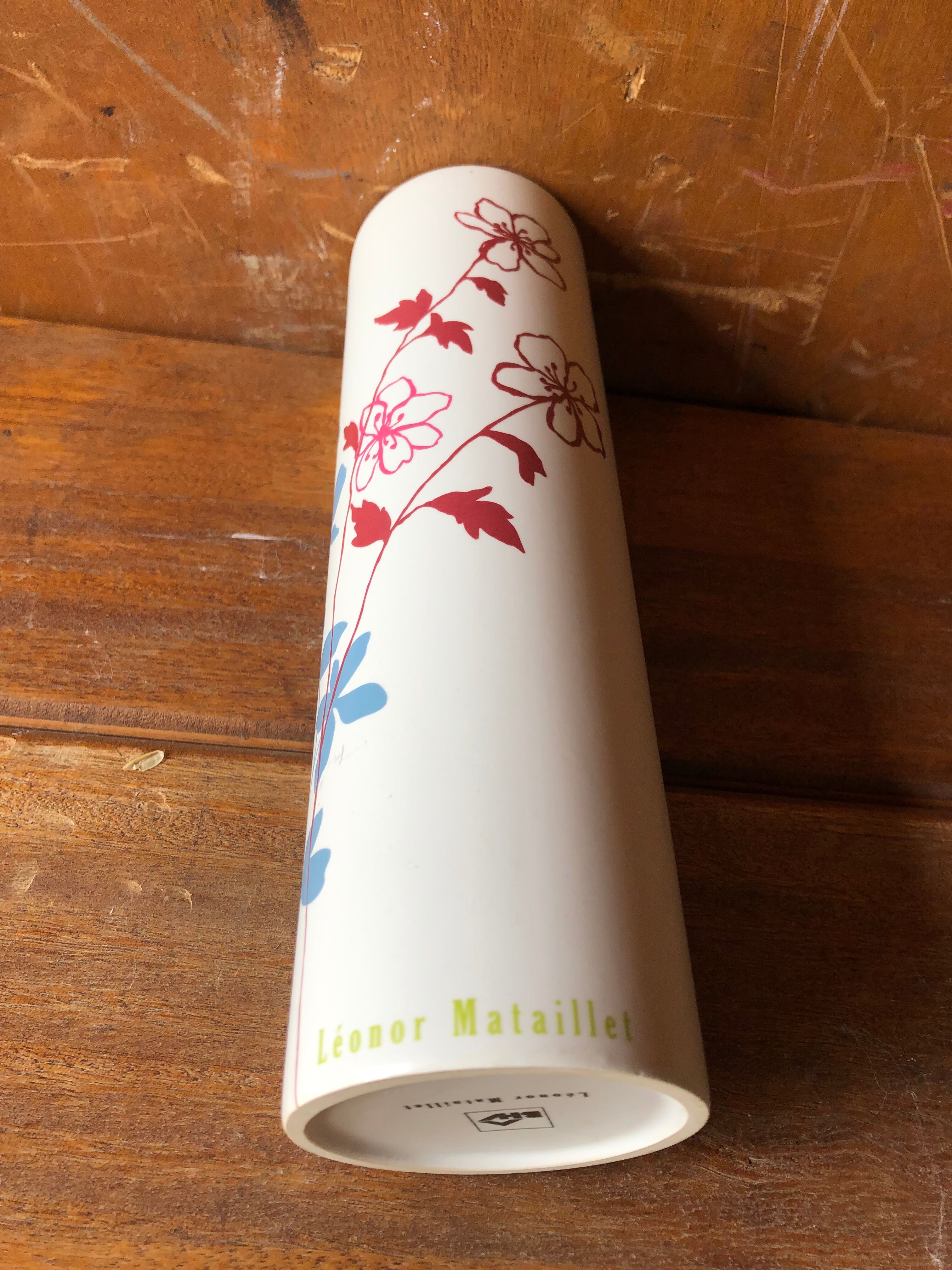 Vase roll leonor mataillet ceramic painting flowers vintage