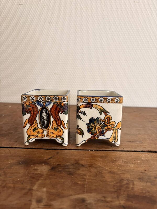 Paire Pot Porte Pinceau Jardinière Cache Pot Faïence Gien Néo renaissance X