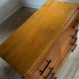 Commode vintage en chêne 4 tiroirs pied compas