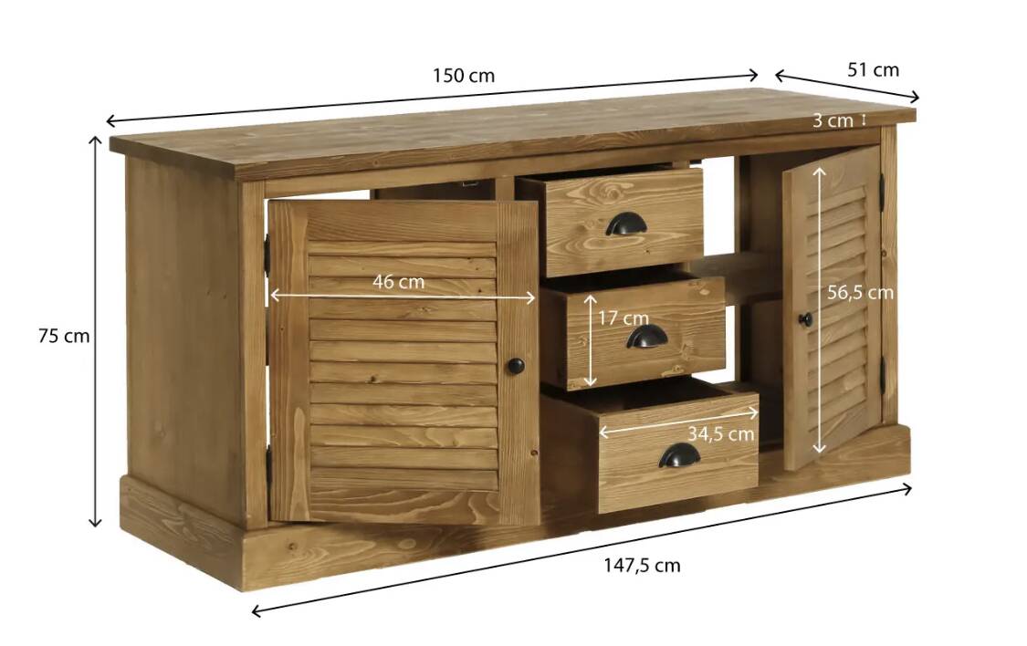 150cm solid pine vanity unit
